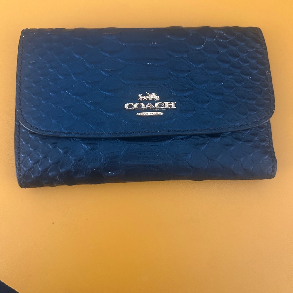Coach Blue Textured Wallet with Gold Hardware